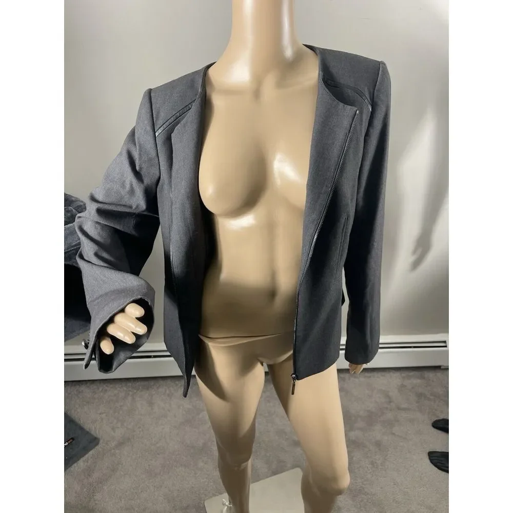 Calvin Klein‎ Womens Petite Zip Up Grommet Blazer Jacket Black 14P
